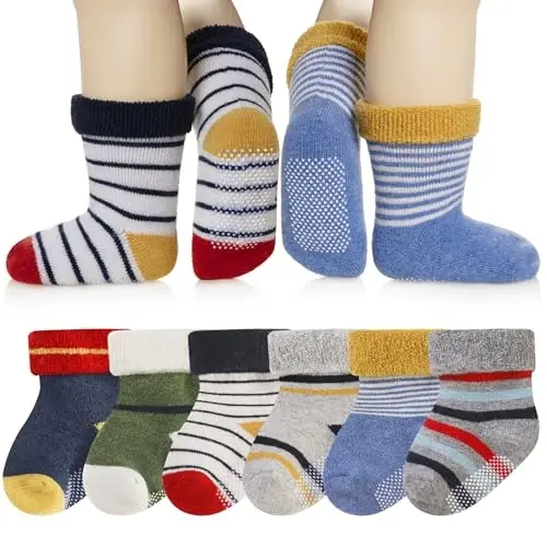 Eyean Baby Wool Grip Sock Soft Winter Warm Thick Non Slip Toddler Boy Girls Crew Socks For Children 6 Pairs - MODAZONE