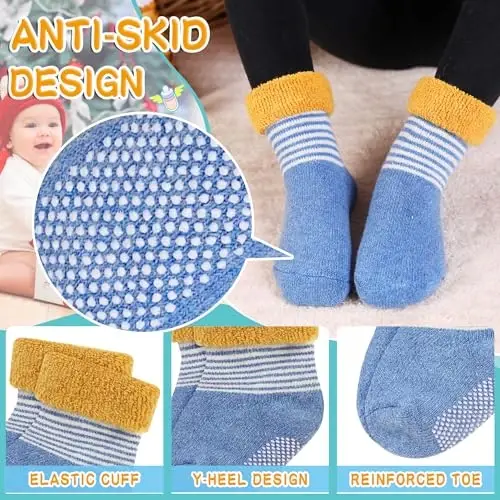 Eyean Baby Wool Grip Sock Soft Winter Warm Thick Non Slip Toddler Boy Girls Crew Socks For Children 6 Pairs - 4