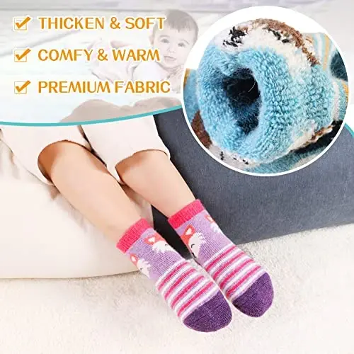 Eyean Baby Wool Grip Sock Soft Winter Warm Thick Non Slip Toddler Boy Girls Crew Socks For Children 6 Pairs - 3