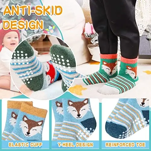 Eyean Baby Wool Grip Sock Soft Winter Warm Thick Non Slip Toddler Boy Girls Crew Socks For Children 6 Pairs - 4