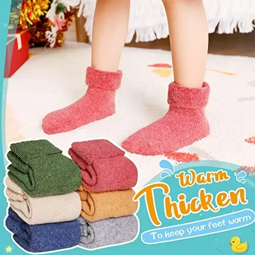 Eyean Baby Wool Grip Sock Soft Winter Warm Thick Non Slip Toddler Boy Girls Crew Socks For Children 6 Pairs - 2