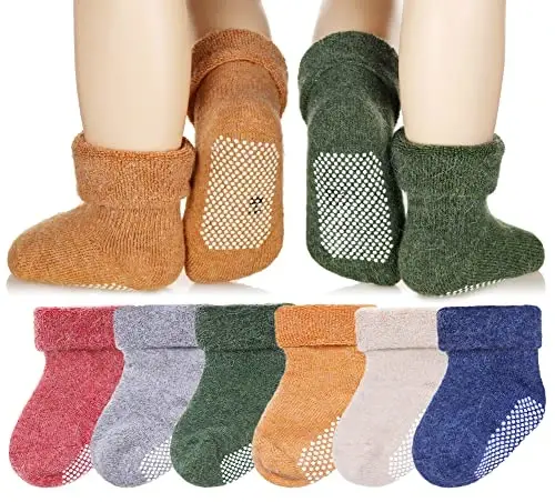 Eyean Baby Wool Grip Sock Soft Winter Warm Thick Non Slip Toddler Boy Girls Crew Socks For Children 6 Pairs 