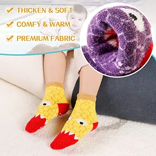 Eyean Baby Wool Grip Sock Soft Winter Warm Thick Non Slip Toddler Boy Girls Crew Socks For Children 6 Pairs - 3