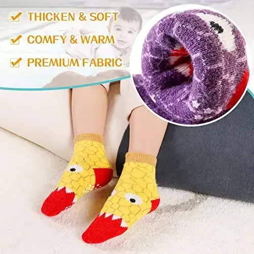 Eyean Baby Wool Grip Sock Soft Winter Warm Thick Non Slip Toddler Boy Girls Crew Socks For Children 6 Pairs - 3