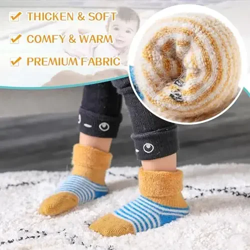 Eyean Baby Wool Grip Sock Soft Winter Warm Thick Non Slip Toddler Boy Girls Crew Socks For Children 6 Pairs - 3
