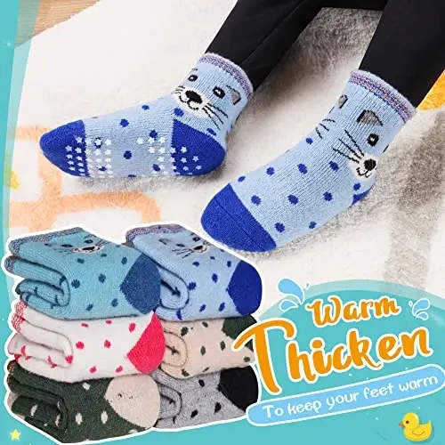 Eyean Baby Wool Grip Sock Soft Winter Warm Thick Non Slip Toddler Boy Girls Crew Socks For Children 6 Pairs - 2