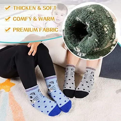 Eyean Baby Wool Grip Sock Soft Winter Warm Thick Non Slip Toddler Boy Girls Crew Socks For Children 6 Pairs - 3