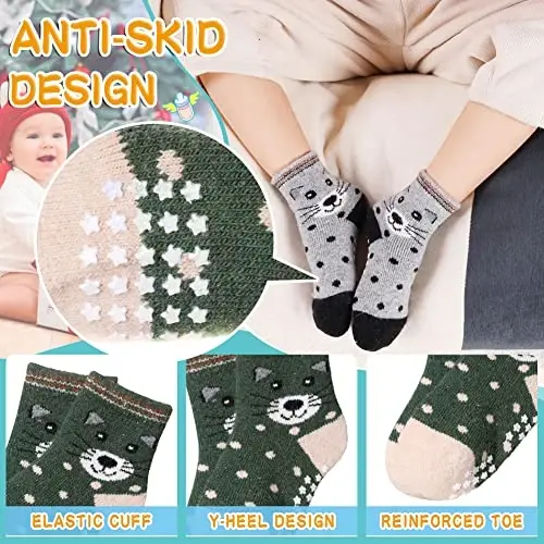 Eyean Baby Wool Grip Sock Soft Winter Warm Thick Non Slip Toddler Boy Girls Crew Socks For Children 6 Pairs - 4