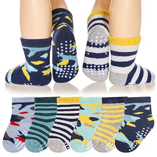 Eyean Baby Wool Grip Sock Soft Winter Warm Thick Non Slip Toddler Boy Girls Crew Socks For Children 6 Pairs 