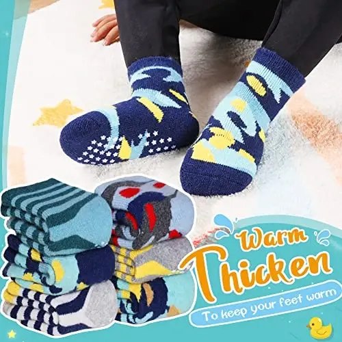 Eyean Baby Wool Grip Sock Soft Winter Warm Thick Non Slip Toddler Boy Girls Crew Socks For Children 6 Pairs - 2