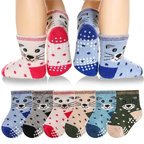 Eyean Baby Wool Grip Sock Soft Winter Warm Thick Non Slip Toddler Boy Girls Crew Socks For Children 6 Pairs - EYEAN