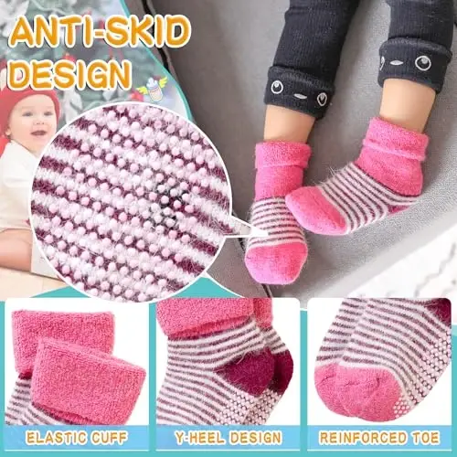 Eyean Baby Wool Grip Sock Soft Winter Warm Thick Non Slip Toddler Boy Girls Crew Socks For Children 6 Pairs - 4