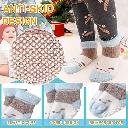 Eyean Baby Wool Grip Sock Soft Winter Warm Thick Non Slip Toddler Boy Girls Crew Socks For Children 6 Pairs - 4
