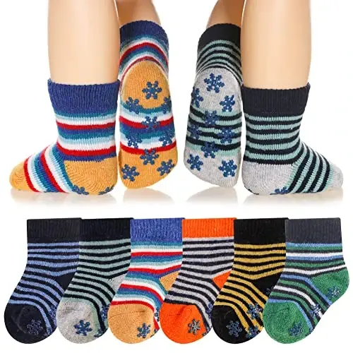 Eyean Baby Wool Grip Sock Soft Winter Warm Thick Non Slip Toddler Boy Girls Crew Socks For Children 6 Pairs - EYEAN