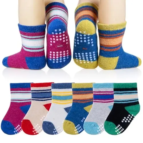 Eyean Baby Wool Grip Sock Soft Winter Warm Thick Non Slip Toddler Boy Girls Crew Socks For Children 6 Pairs 