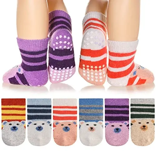 Eyean Baby Wool Grip Sock Soft Winter Warm Thick Non Slip Toddler Boy Girls Crew Socks For Children 6 Pairs - 1