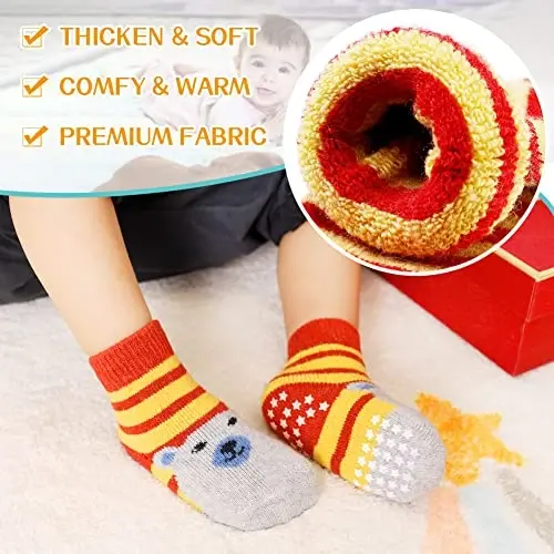 Eyean Baby Wool Grip Sock Soft Winter Warm Thick Non Slip Toddler Boy Girls Crew Socks For Children 6 Pairs - 3