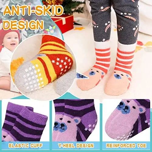 Eyean Baby Wool Grip Sock Soft Winter Warm Thick Non Slip Toddler Boy Girls Crew Socks For Children 6 Pairs - 4