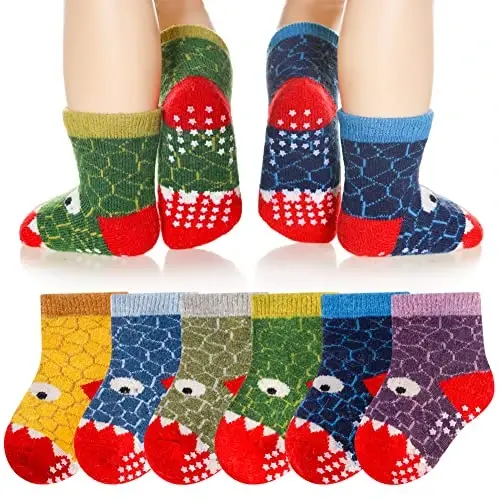 Eyean Baby Wool Grip Sock Soft Winter Warm Thick Non Slip Toddler Boy Girls Crew Socks For Children 6 Pairs - 1