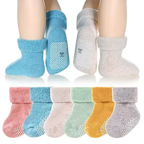 Eyean Baby Wool Grip Sock Soft Winter Warm Thick Non Slip Toddler Boy Girls Crew Socks For Children 6 Pairs - EYEAN