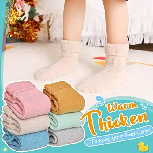 Eyean Baby Wool Grip Sock Soft Winter Warm Thick Non Slip Toddler Boy Girls Crew Socks For Children 6 Pairs - 2