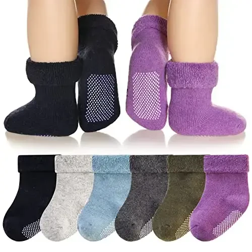 Eyean Baby Wool Grip Sock Soft Winter Warm Thick Non Slip Toddler Boy Girls Crew Socks For Children 6 Pairs - MODAZONE