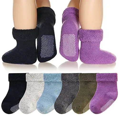 Eyean Baby Wool Grip Sock Soft Winter Warm Thick Non Slip Toddler Boy Girls Crew Socks For Children 6 Pairs - 1