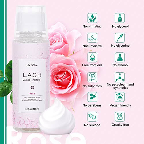 Eyelash Cleanser Concentrate 100ml prolong lash Cleanser ，Oil-Free Eyelash Extension Shampoo Perfect for Professional Salon-Can Make Ten 60ml bottles of Lash Shampoo，Rose - 2