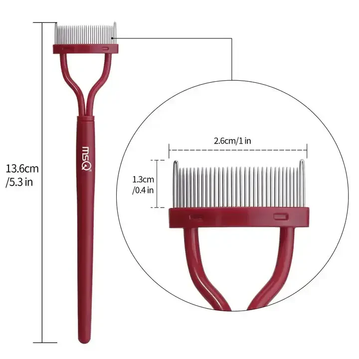 Eyelash Comb MSQ Kiprik Ajratgich Tush Ajratgich Qopqoqli Yoy Dizaynli Kosmetik Cho'tkalar Qizil (1 dona) - 5
