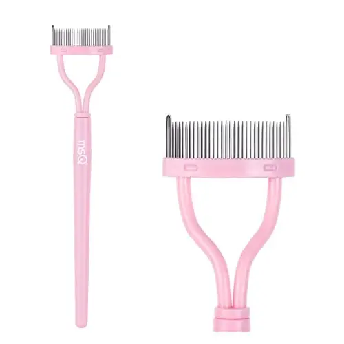 Eyelash Comb Separator MSQ Eyelash Mascara Brush and Comb Lash Separator With Comb Cover Arc Designed Cosmetic Brushes Tool Pink (1PCS) - 1