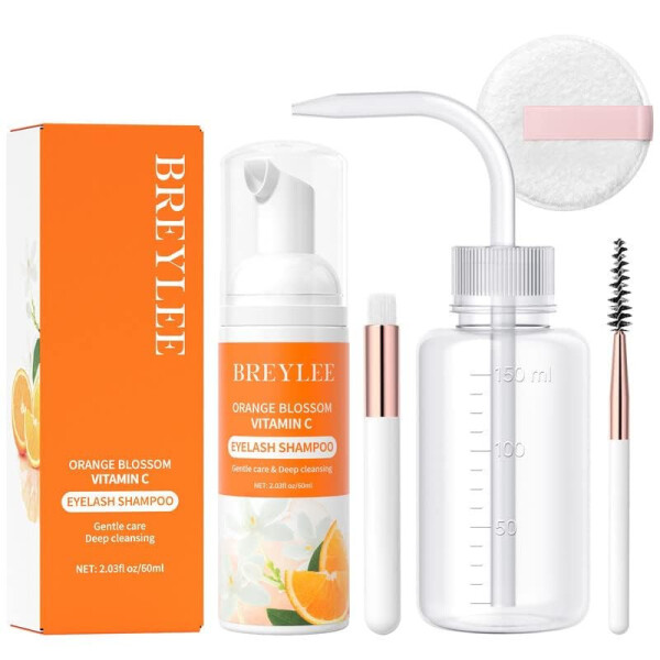 Eyelash Extension Cleanser, Brelyee Lash shampoo 60ml + Brushes + Bottle + Pads, Eyelash Wash for Extensions, Lash Cleanser, Lash Bath Lash Wash Soap Foam for Professional & Self Use - 2