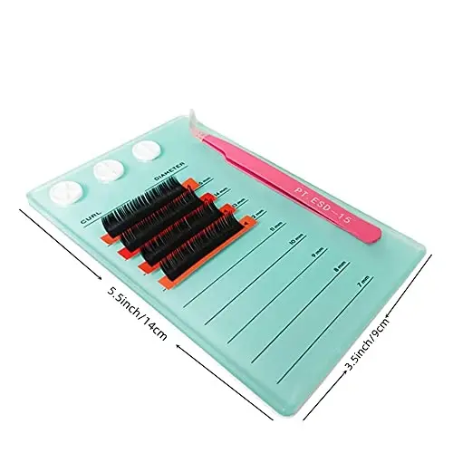 Eyelash Grafting Pallet, Acrylic Lash Tile holder, 7-15mm Scale Glue Cups Eyelash Extensions Storage Gasket Pads with Suction for Tweezers (blue) - EYELASH (1)