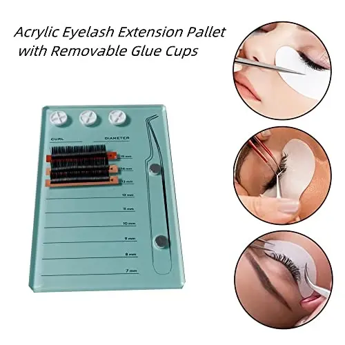 Eyelash Grafting Pallet, Acrylic Lash Tile holder, 7-15mm Scale Glue Cups Eyelash Extensions Storage Gasket Pads with Suction for Tweezers (blue) - 3