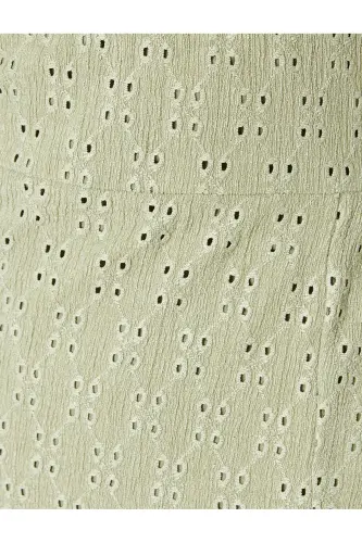 Eyelet Dress Balloon Sleeve Midi Square Neck Slim Fit Slit Detail - 6