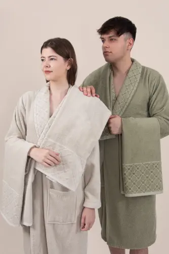Eylül Family Bathrobe Set | Bathrobe | Bathrobe Set | Dowry Set | Gift Towel Bathrobe Set - Multicolor - 5