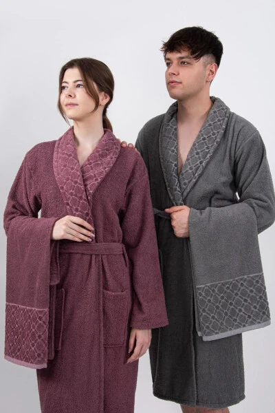Eylül Family Bathrobe Set | Bathrobe | Bathrobe Set | Dowry Set | Towel Bathrobe Set-Gray - 1