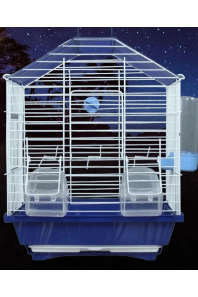 Eyni Petshop Medium Size Drawered Gift Parrot Cage 30x23x37.. Blue Roofed Painted - 6