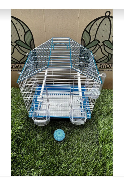 Eyni Petshop Medium Size Drawered Gift Parrot Cage 30x23x37.. Blue Roofed Painted - 4