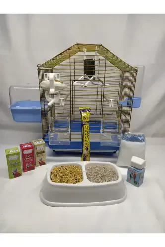 Eyni Petshop Medium Size Drawered Gift Parrot Cage 30x23x37.. Blue Roofed Painted - 1