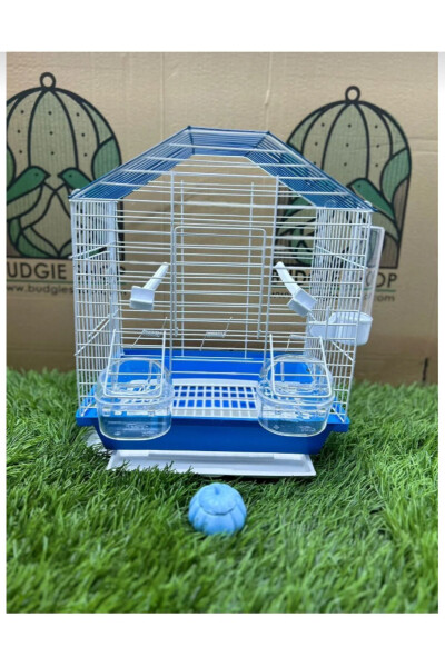 Eyni Petshop Orta Boy Çekmeceli Hediyeli Muhabbet Kuşu Kafesi 30x23x37.. Mavi Çatılı Boyalı - 7