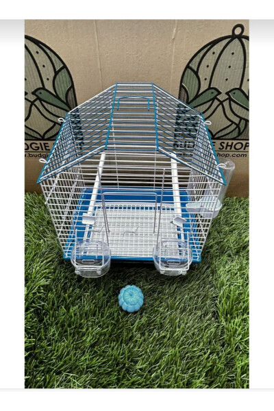 Eyni Petshop Orta Boy Çekmeceli Hediyeli Muhabbet Kuşu Kafesi 30x23x37.. Mavi Çatılı Boyalı - 8