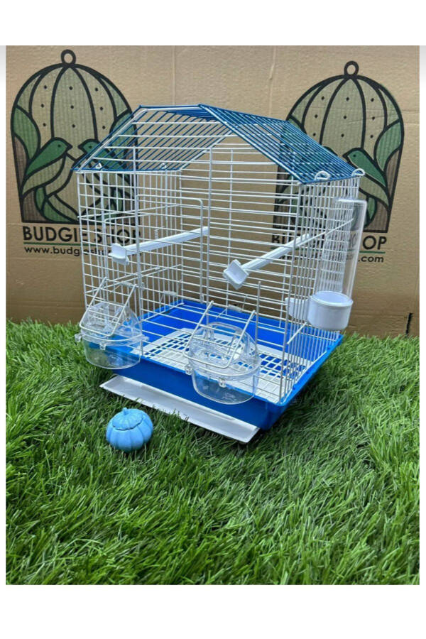 Eyni Petshop Orta Boy Çekmeceli Hediyeli Muhabbet Kuşu Kafesi 30x23x37.. Mavi Çatılı Boyalı - 9