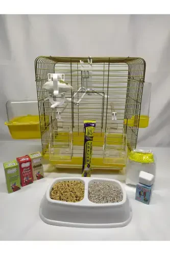 Eyni Petshop O'rtacha Hajmli Chiqib Turadigan Qutuli Sovg'ali To'tiqush Qafasi 30x23x37.. Ko'k Tomli Bo'yalgan - 3