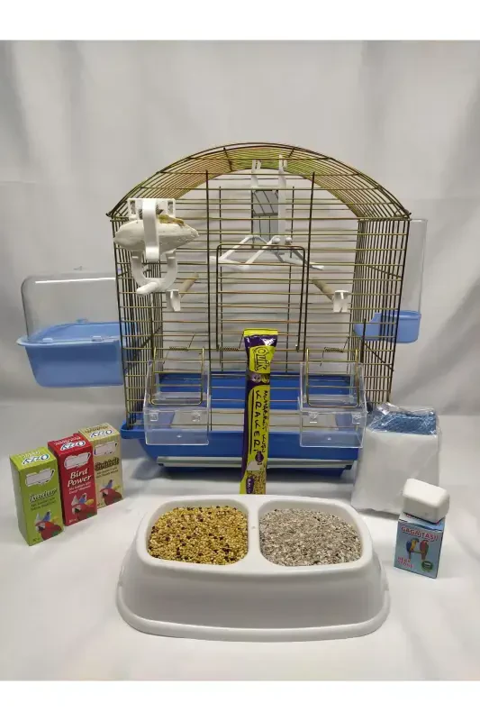 Eyni Petshop O'rtacha Hajmli Chiqib Turadigan Qutuli Sovg'ali To'tiqush Qafasi 30x23x37.. Ko'k Tomli Bo'yalgan - 4