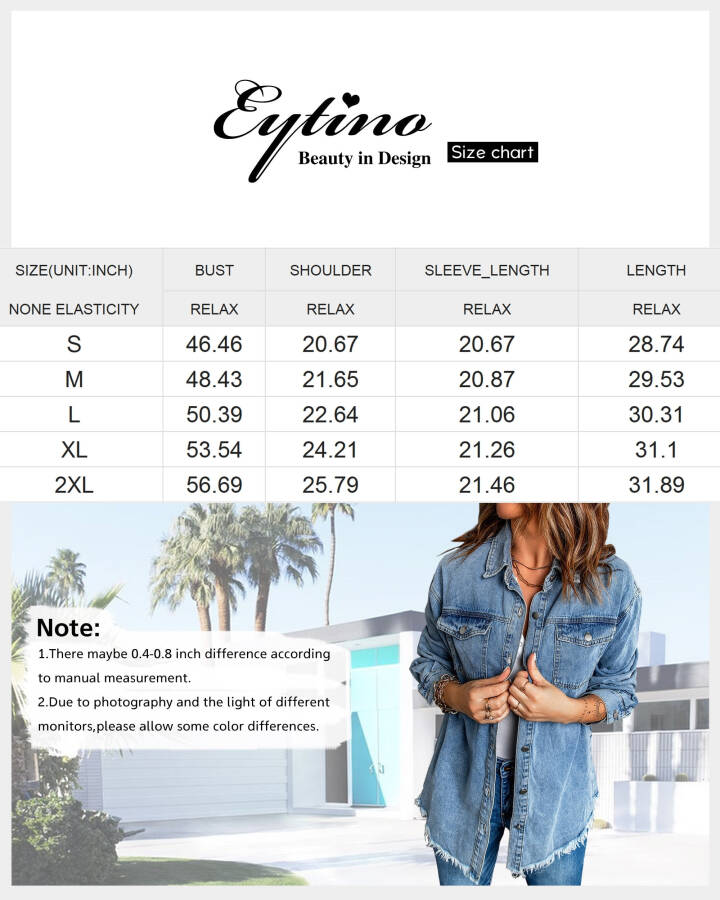 Eytino Denim Jackets for Women Plus Size Long Sleeve Loose Jean Jacket Coats Sky Blue L - 3