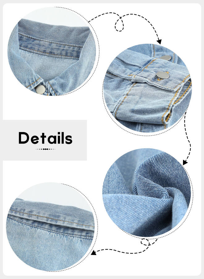 Eytino Denim Jackets for Women Plus Size Long Sleeve Loose Jean Jacket Coats Sky Blue L - 4