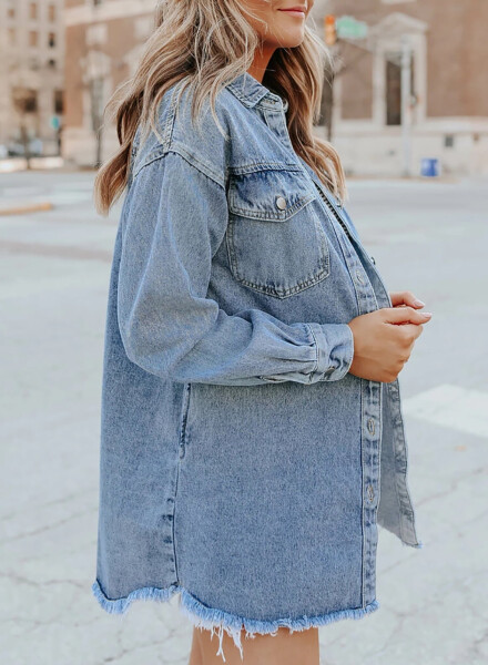 Eytino Denim Jackets for Women Plus Size Long Sleeve Loose Jean Jacket Coats Sky Blue L - 5