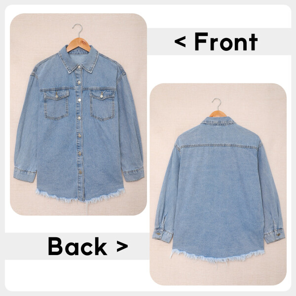 Eytino Denim Jackets for Women Plus Size Long Sleeve Loose Jean Jacket Coats Sky Blue L - 6