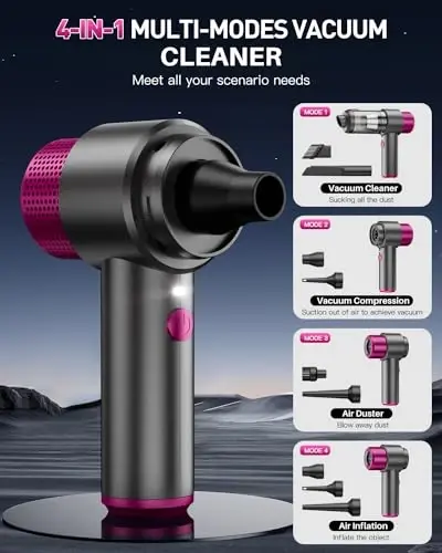 EYYA Handheld Cordless Car Vacuum Cleaner, 4-in-1 Portable Mini Car Vacuum Cleaner, 15000PA High Power & Air Duster with LED Light for Home Office - 6