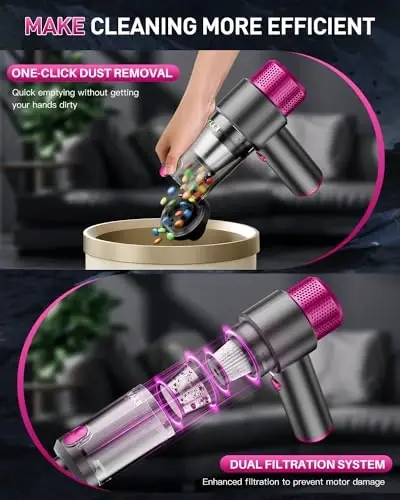 EYYA Handheld Car Vacuum Cleaner Cordless, 15000PA High Power Vacuum & Air Duster, 4-in-1 Portable Mini Vacuum with LED Light, Hand Held Vacuum Cleaner for Car Home Office - 5